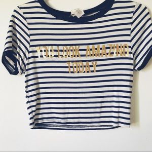 White and Navy Blue Crop Top